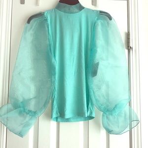 Brand new puff sleeve turquoise long sleeve shirt